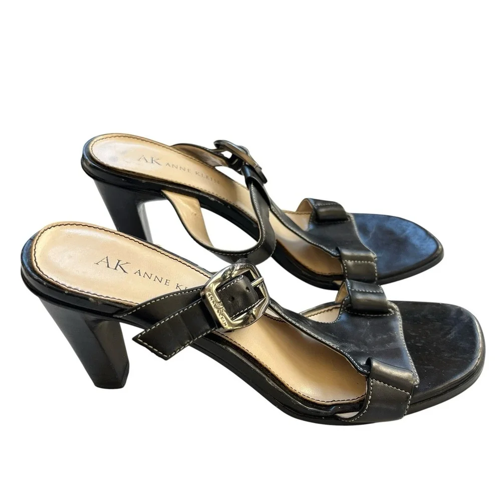 Anne Klein Maprincess Womens Size 6.5 M Black Leather Heeled Sandals Dress Shoes